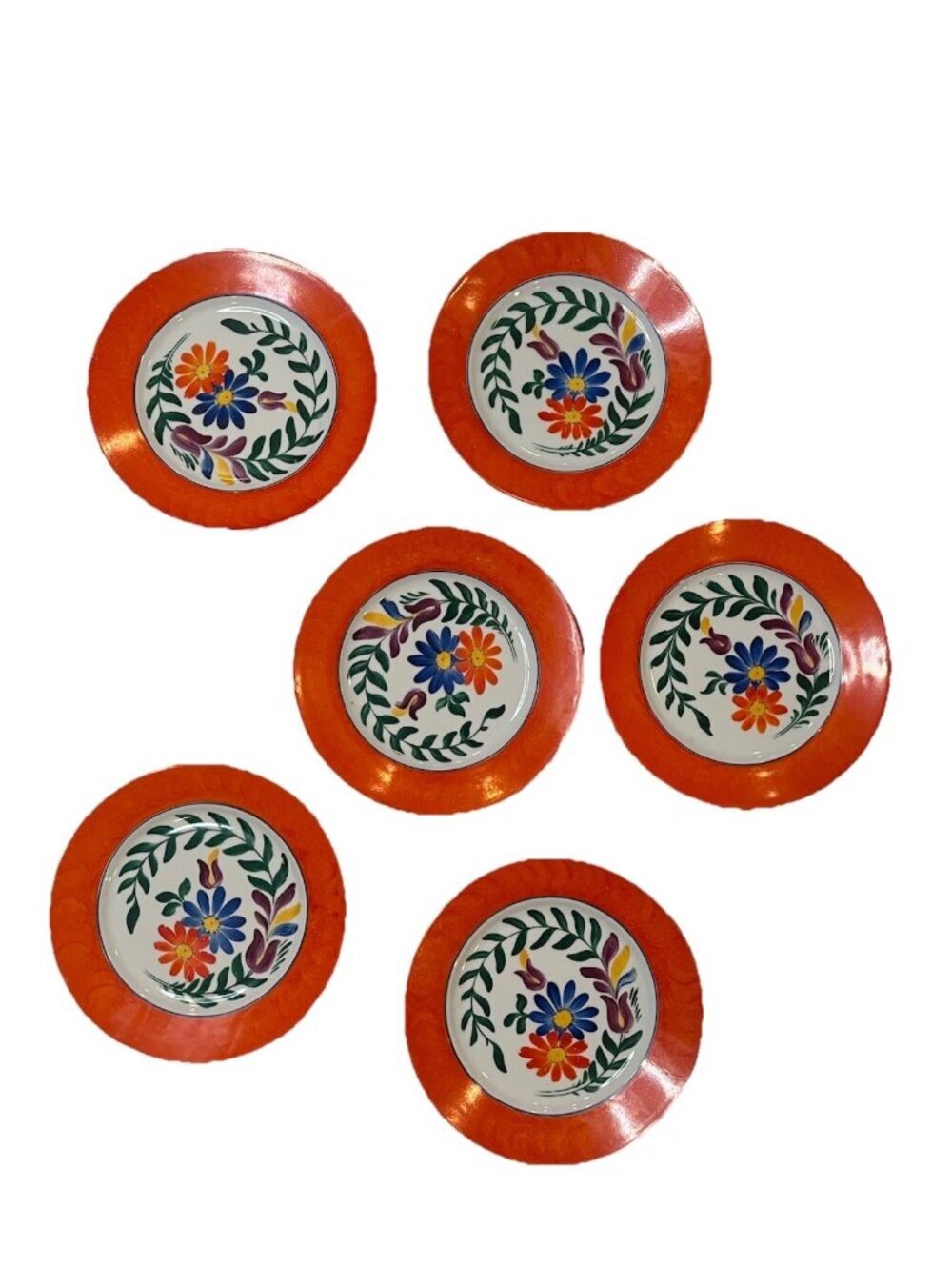 Set of 6 DBC Bavaria Germany Hand Painted Floral Salad Dessert Plates 7" Orange